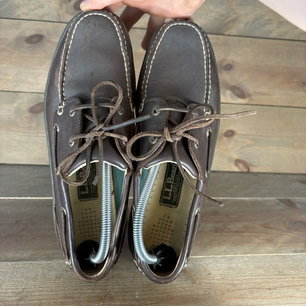 ll bean mens size 10 shoes brown leather comfort boat shoes